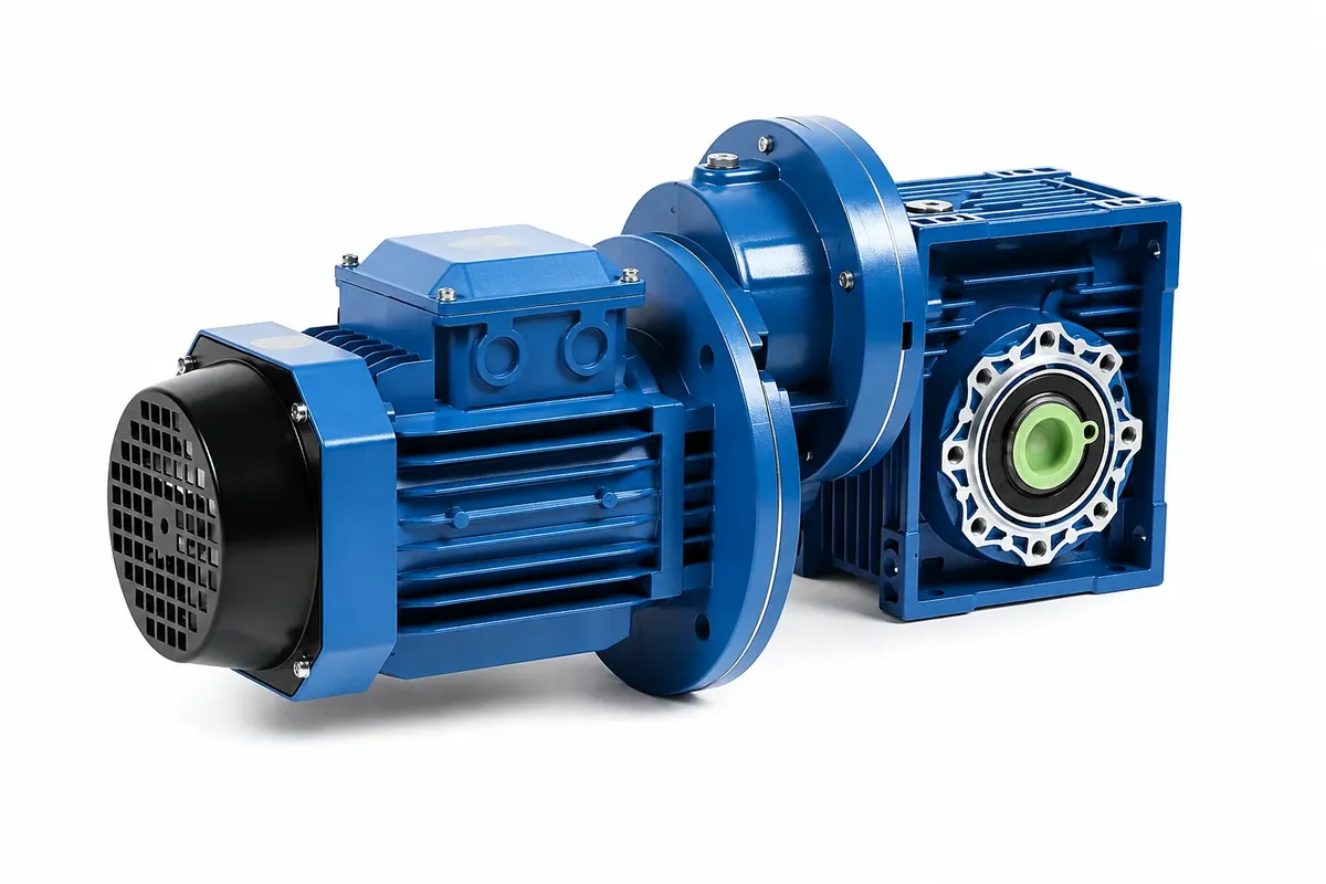 SMK NMRV worm gearbox with PC helical pre-stage and three-phase motor
